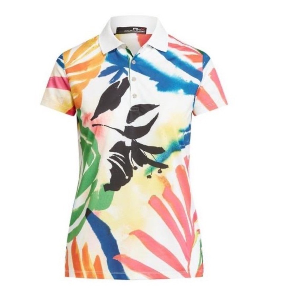 RLX Ralph Lauren Women's Palm Print Short Sleeve Polo, Medium